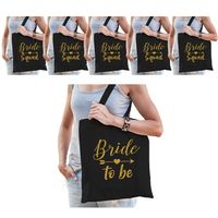 Vrijgezellenfeest dames tasjes/ goodiebag pakket: 1x Bride to Be zwart goud+ 7x Bride Squad zwart go - thumbnail