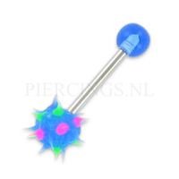 Tongpiercing met tickler blauw spikes - thumbnail