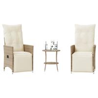 3-delige Bistroset met kussens poly rattan beige - thumbnail