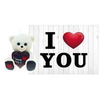 Pluche knuffel Valentijn I Love You beertje 25cm met hartjes wenskaart