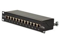 DIGITUS Cat-5e patchpaneel - 12 poorten - RJ45-aansluitingen - 10-inch rack mount 1HE - LSA verdelerveld - afgeschermd - zwart