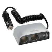 Carpoint 2 weg splitter met één USB poort 5/12 Volt zilver