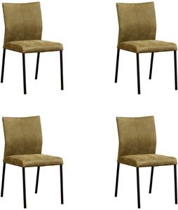 Set van 4 Olijfgroene leren moderne eetkamerstoelen Basic - poot vierkant zwart - Kenia Leer Olive (olijfgroen leer)