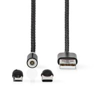 Nedis CCGB60630BK20 Usb-kabel Usb 2.0 Usb-a Male Usb Micro-b Male / Usb-c™ Male No Data Transfer Vernikkeld 2.00 M Rond Nylon Zwart Doos - thumbnail