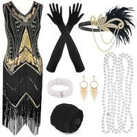 Roaring jaren '20 Jaren 1920 Cocktail jurk Vintage Jurk Flapper jurk Jurken Outfits Galajurken Kerst feestjurk The Great Gatsby Charleston Dames Pailletten Kwastje Veer Nieuwjaar Halloween Feest Lightinthebox