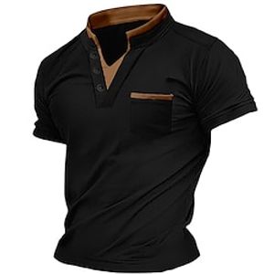 Voor heren Henley-shirt T-shirt Effen V-hals Straat Vakantie Korte Mouw Voorvak Kleding Modieus Ontwerper Basic Lightinthebox