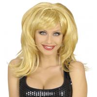 Carnaval verkleed pruik dames - eighties stijl - blond - lang haar en pony