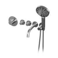 Badkraan Brauer Brushed Edition Thermostatisch Inbouw Rond Geborsteld Nikkel PVD 3 Greeps 5 Gats met Handdouche 3 Standen