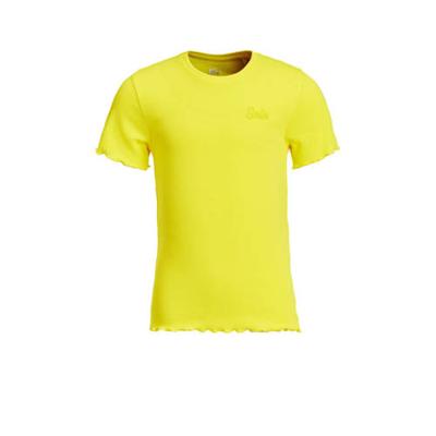 WE Fashion ribgebreid T-shirt met borduursels geel