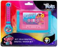 Trolls horloge & portemonnee meisjes 10 cm blauw/roze 2 delig