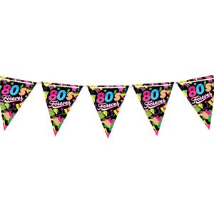 Fiestas Guirca Vlaggenlijn slinger met Eighties print - 300 cm - karton - Jaren 80/eighties thema   -