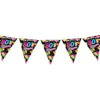 Fiestas Guirca Vlaggenlijn slinger met Eighties print - 300 cm - karton - Jaren 80/eighties thema   -