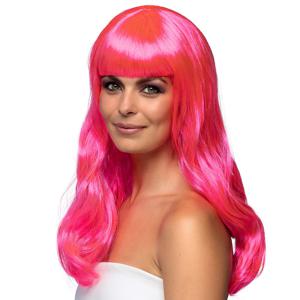 Boland Verkleedpruik dames - fuchsia roze - Cabaret/hollywood/diva - Carnaval - lang chique haar   -