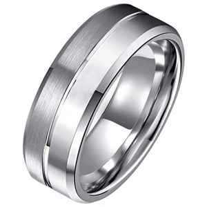 Tom Jaxon wolfraam Ring Groef Mat en Glans Zilverkleurig-18mm