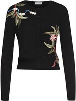 Oscar de la Renta cardigan en laine vierge à fleurs brodées - Noir