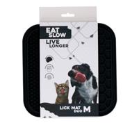 Eat Slow Live Longer Duo likmat - 21 x 21 cm - vierkant - snuffelmat - anti-snuffelmat - slowfeeder - 100% siliconen - vaatwasmachinebestendig - maat M - grijs