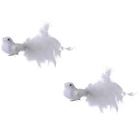 2x Decoratie vogels/vogeltjes op clip wit 17 cm