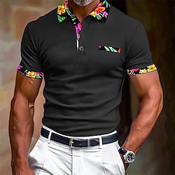 Voor heren POLO Shirt Golfshirt Werk Casual Revers Klassiek Korte mouw Basic Modern Bloemig Kleurenblok Lapwerk nappi Lente zomer Normale pasvorm Zwart Wit Oranje Groen POLO Shirt Lightinthebox