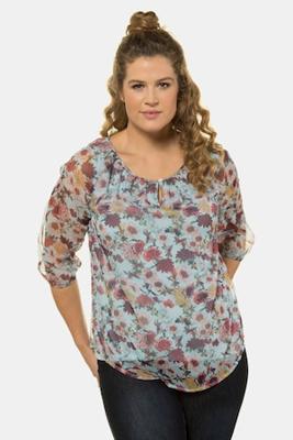 Ulla Popken Tuniek, regular, dubbellaags, transparant chiffon, 3/4 mouwen - Grote Maten Ulla Popken Tuniek, regular, dubbellaags, transparant chiffon, 3/4 mouwen - Grote Maten