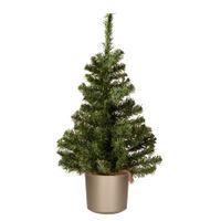 Mini kerstboom groen - in grijze kunststof pot - 60 cm - kunstboom