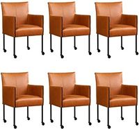 Set van 6 Cognac leren moderne kuipstoel More - poot rond zwart met wiel - Vintage Leer Cognac (cognac leer) - thumbnail