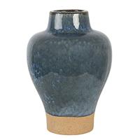 Clayre & Eef Vaas 6CE1263 Ø 21 * 31 cm Blauw Keramiek Rond Decoratie vaas Decoratie pot Decoratie vaas Decoratie pot