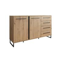 Meubella Dressoir Saturn - Eiken - Zwart - 159 cm