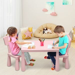 Kindertafel en 2 Stoelen Set Kinderspeeltafel met 2-Delige Stoelen voor Eten Tekenen Schrijven en Knutselen Kindermeubel Set Roze