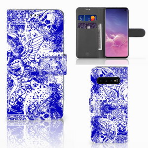 Telefoonhoesje met Naam Samsung Galaxy S10 Angel Skull Blauw