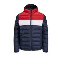 JACK & JONES JUNIOR gewatteerde winterjas Magic donkerblauw/wit/rood
