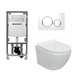 Go toiletset compact Rimless inclusief UP320 toiletreservoir met softclose en quickrelease toiletzitting met sigma20 bedieningsplaat wit 0701131/sw53743/sw242519/