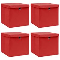 Opbergboxen met deksels 4 st 32x32x32 cm stof rood