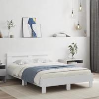 VidaXL Bedframe Met Hoofdeinde Bewerkt Hout Wit 135x190 cm, Twijfelaar, Bedbodem, Slaapkamermeubel, 2 Persoonsbed