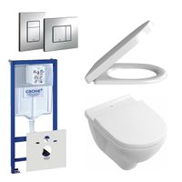 Villeroy & Boch O.Novo toiletset - inclusief inbouwreservoir - softclose & quickrelease zitting - bedieningsplaat verticaal/horizontaal chroom 0720001/0729205/0124162/0124182/ - thumbnail