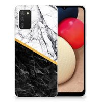 Samsung Galaxy A02s TPU Siliconen Hoesje Marmer Wit Zwart - Origineel Cadeau Man