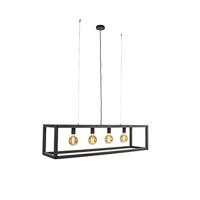 QAZQA - Industrieel Smart hanglamp zwart 4-lichts incl. Wifi G95 - Big Cage | Woonkamer | Slaapkamer - Aluminium Rechthoekig - E27 Geschikt voor LED - Max. 4 x 4.9 Watt