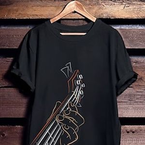 grafische prints muziek gitaar zwart wit geel t-shirt t-shirt grafisch t-shirt 100% katoen grafisch t-shirt voor heren basic modern eigentijds overhemd korte mouwen comfortabel t-shirt straat Lightinthebox