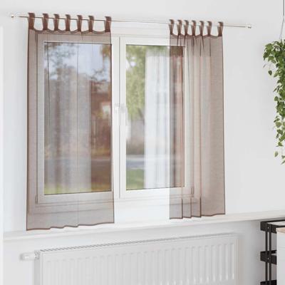 Gordijnen voile met roedezakken 2 st bruin Gordijnen voile met roedezakken 2 st bruin