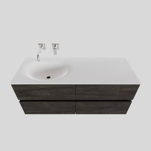 Badkamermeubel Solid Surface BWS Stockholm 120x46 cm Links Wood Dark Brown 4 Laden (0 kraangaten)