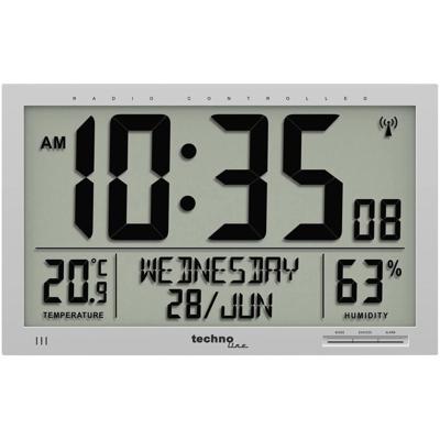 Techno Line WS 8013 Wandklok Zendergestuurd 369 mm x 229 mm x 24 mm Zilver Groot display