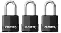 Masterlock 3 x 48mm laminated steel keyed alike padlocks - anti-rust thermoplasti - M115EURTRILF