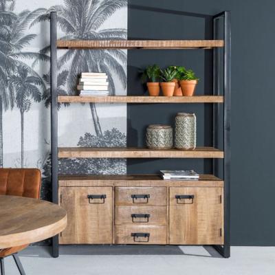 Livingfurn Wandkast 'Strong' Mangohout en staal, 200 x 145cm