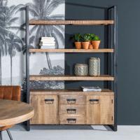 Livingfurn Wandkast 'Strong' Mangohout en staal, 200 x 145cm