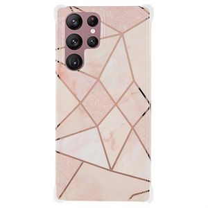 Marmerpatroon Gegalvaniseerd IMD Samsung Galaxy S22 Ultra 5G TPU Hoesje - Wit / Roze