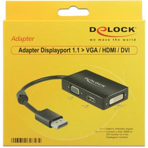 DeLOCK 0.16m DisplayPort/VGA+HDMI+DVI 0,16 m VGA (D-Sub)+ HDMI + DVI Zwart