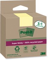 Post-it Super Sticky Notes Recycled, 70 vel, ft 76 x 76 mm, geel, 3 + 1 GRATIS - thumbnail