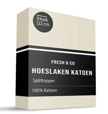 Splittopper Hoeslaken - Katoen - 180x210cm - Creme - Fresh And Co - Dekbed-Discounter.nl