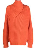 Jil Sander pull nervuré en laine à col à rabat - Orange