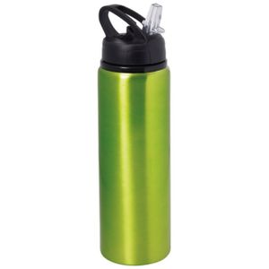 Waterfles/sportfles/drinkfles Sporty - metallic groen - aluminium/kunststof - 800 ml