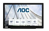 AOC i1601Fwux - 16 inch FHD USB-C Powered Portable Monitor, Smart Cover, Auto Pivot, Low Blue-modus, USB-C (DP Alt-modus) 1920 x 1080 FHD